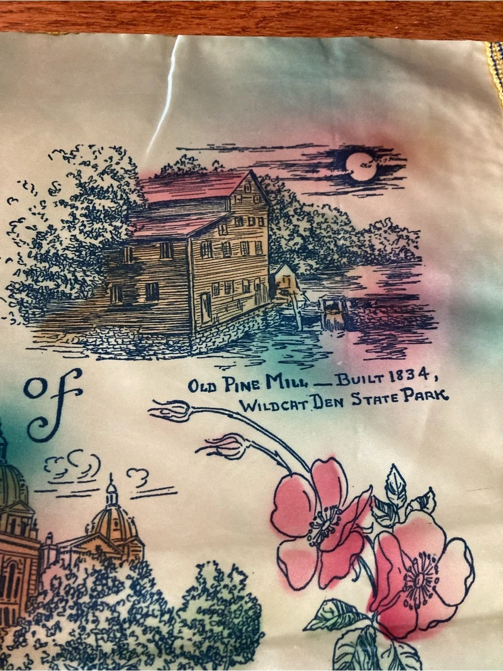 Vintage Iowa silk fringed pillow case from 1950’s approximately 16 x 16
